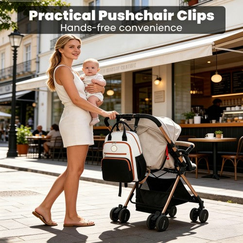 BCM2532 - Miss Lulu Stylish Multifunctional Baby Changing Backpack with Insulated Bottle Holders, Stroller Clips & Trolley Sleeve for Everyday & Travel - Black and Beige