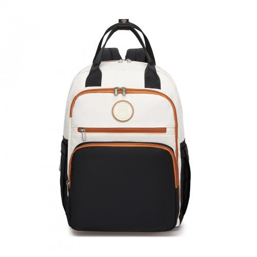 BCM2532 - Miss Lulu Stylish Multifunctional Baby Changing Backpack with Insulated Bottle Holders, Stroller Clips & Trolley Sleeve for Everyday & Travel - Black and Beige