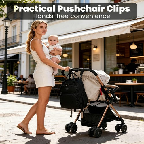 BCM2532 - Miss Lulu Stylish Multifunctional Baby Changing Backpack with Insulated Bottle Holders, Stroller Clips & Trolley Sleeve for Everyday & Travel - Black