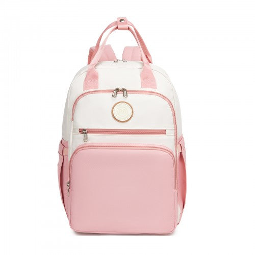 BCM2532 - Miss Lulu Stylish Multifunctional Baby Changing Backpack with Insulated Bottle Holders, Stroller Clips & Trolley Sleeve for Everyday & Travel - Pink and Beige