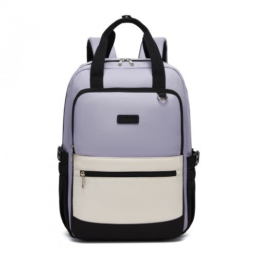 BPK2527 - Kono Functional Water-Resistant Laptop Backpack, Trendy Design with Padded Sleeve and Multiple Practical Compartments - Purple and Beige