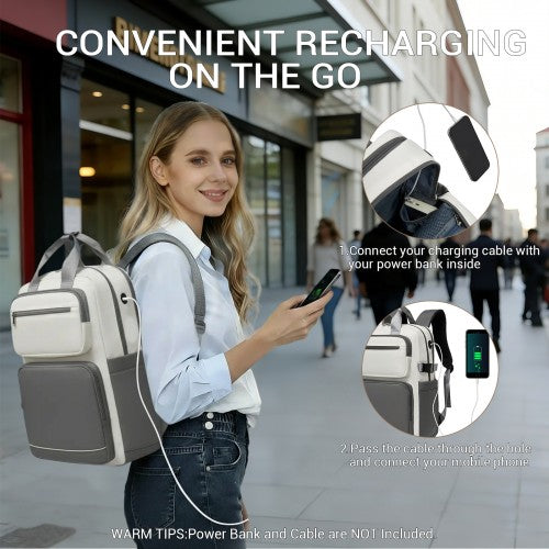 BPK2530 - Kono Spacious Water-Resistant Laptop Backpack for Travel & Commuting - 15.6" Padded Laptop Compartment, Reflective Strip - Beige and Grey