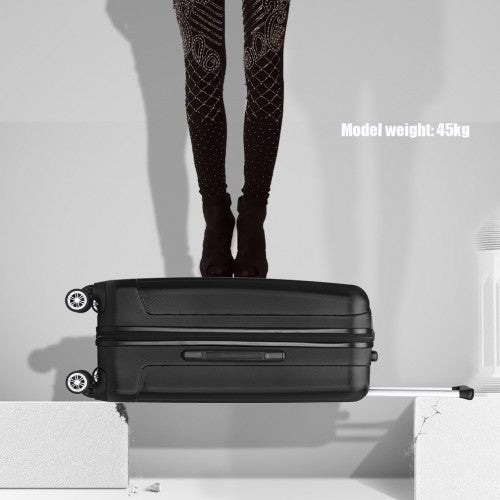 K1773-1L - Kono 28 Inch Striped ABS+PC Hard Shell Luggage with 360-Degree Spinner Wheels - Black