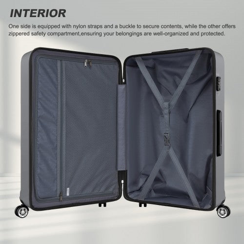 K1871-1L - Kono ABS+PC 32 Inch Extra-Large Suitcase, Sculpted Horizontal Design, Hard-Shell Wheeled Luggage with Telescopic Handle - Grey