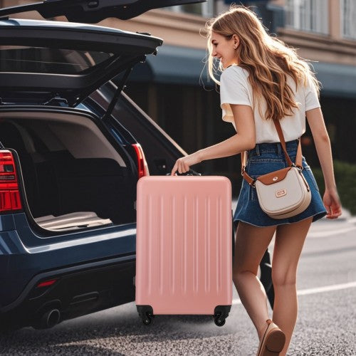 KSK2477 - Kono Durable 24 Inch Lightweight ABS+PC Vertical Textured Check-in Suitcase with Secure 3-Digit Lock - Nude