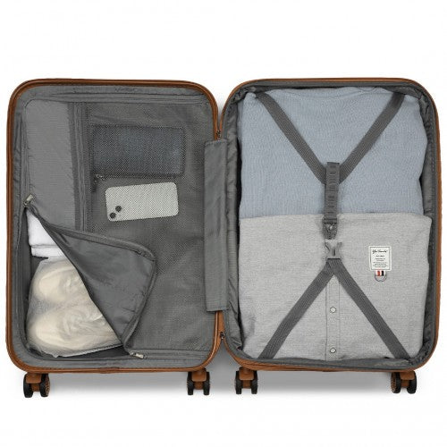 KSK2484 - Kono 28 Inch Expandable Lightweight Hard Shell ABS+PC Check-In Suitcase with TSA Lock Ideal for Extended Trips and Secure Travel - Black And Brown