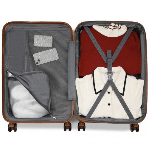KSK2484 - Kono 3-Piece Expandable Luggage Set 20"/24"/28" Durable Hard Shell ABS+PC Suitcases with TSA Lock for Secure Travel - Cream and Brown