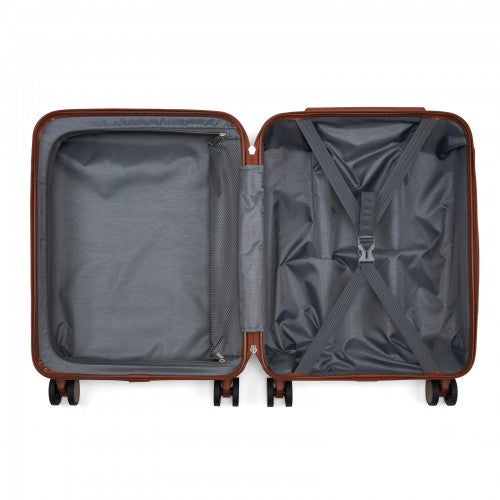 KSK2584 - Kono Scratch-Resistant 20-Inch Hard Shell Cabin Suitcase with Horizontal Stripe Design, Brown Accents & Spinner Wheels - Black and Brown