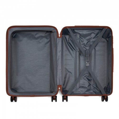 KSK2584 - Kono Scratch-Resistant 24-Inch Hard Shell Medium Check-In Suitcase with Horizontal Stripe Design, Brown Accents & Spinner Wheels - Black and Brown