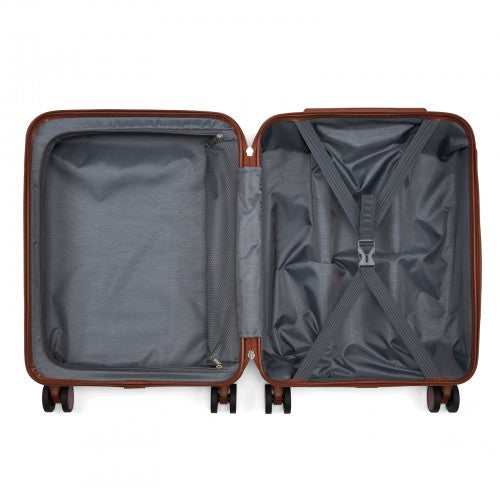 KSK2584 - Kono Scratch-Resistant 20-Inch Hard Shell Cabin Suitcase with Horizontal Stripe Design, Brown Accents & Spinner Wheels - Navy and Brown