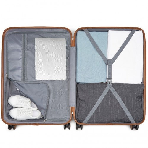 KSK2592 - Kono ABS+PC Striped Design with Colour-Block Details 3-Piece Hardshell Luggage Set with Spinner Wheels - Black and Brown