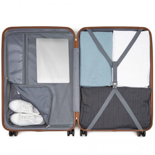 KSK2592 - Kono ABS+PC Striped Design with Colour-Block Details 3-Piece Hardshell Luggage Set with Spinner Wheels - Green and Brown