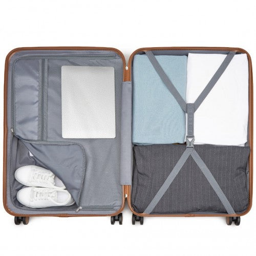 KSK2592 - Kono ABS+PC 28-Inch Striped Design with Colour-Block Details Large Checked Luggage for Longer Travels - Navy and Brown