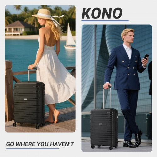 KSK2595 - Kono 24-Inch Hard Shell Scratch-Resistant PP Luggage with Cup Holder, TSA Lock & Expandable Design-Check-in Luggage For Travel - Black