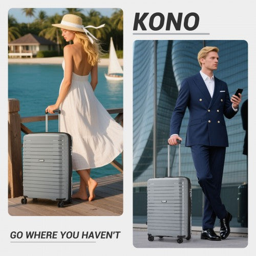 KSK2595 - Kono 28-Inch Hard Shell Scratch-Resistant PP Luggage with Cup Holder, TSA Lock & Expandable Design-Check-in Luggage For Travel - Grey