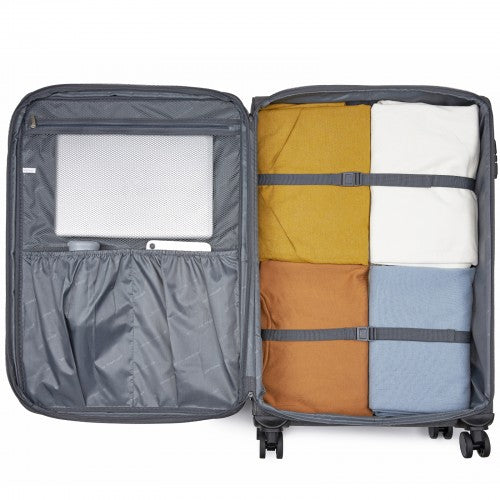KSB2597 - British Traveller Sleek Tough 28 Inch Travel Soft-Shell Suitcase with Silent TPE Spinners, TSA Security and Expandable Capacity - Grey