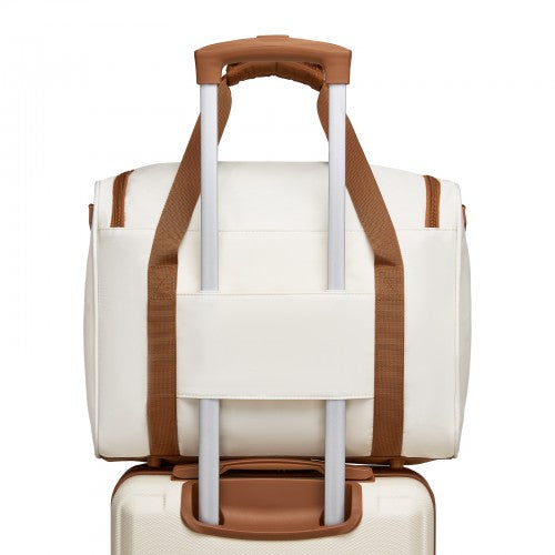 TVK2521 - Kono Compact and Lightweight 40×30×20 Personal-Item Travel Bag - U-Zip Wide Opening And Trolley Sleeve - Cream