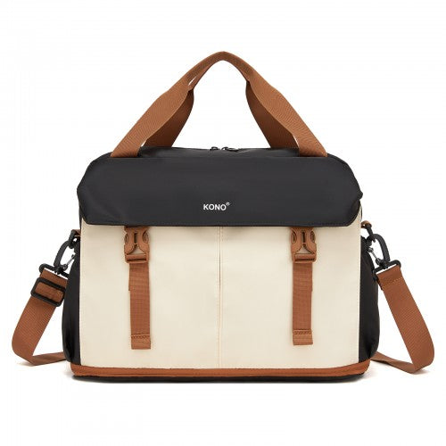 TVK2613 - Kono Expandable Cabin Travel Bag 40×30×20cm - Large Capacity, Water-Resistant, Multi-Compartment Weekend & Carry-On Tote - Black and Beige