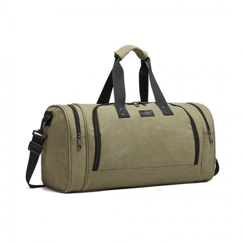 E1957 - Kono Canvas Barrel Duffle Travel Bag - Green