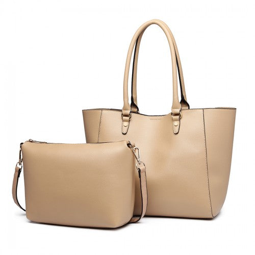 LH6895 - Miss Lulu Textured Leather Look 2 Piece Tote and Shoulder Bag Set - Apricot