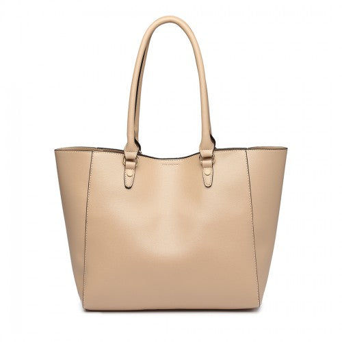 LH6895 - Miss Lulu Textured Leather Look 2 Piece Tote and Shoulder Bag Set - Apricot