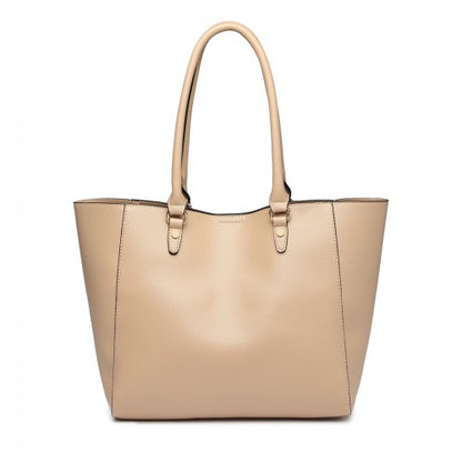 LH6895 - Miss Lulu Textured Leather Look 2 Piece Tote and Shoulder Bag Set - Apricot