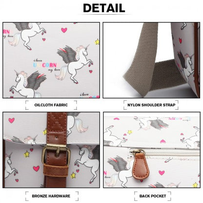 L1107 UN - Miss Lulu Matte Oilcloth Unicorn Satchel - Grey