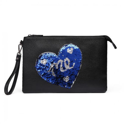 LT6822L-MISS LULU PU LEATHER SEQUIN HEART ME CLUTCH BAG BLACK