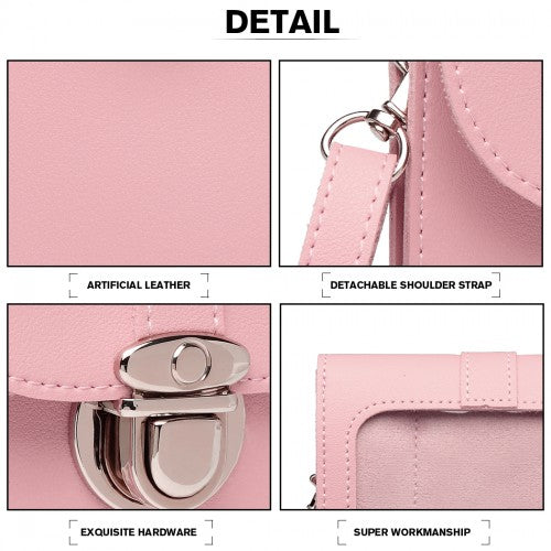 LP2034 - Miss Lulu Multi Use Purse Clutch Mini Shoulder Bag - Pink