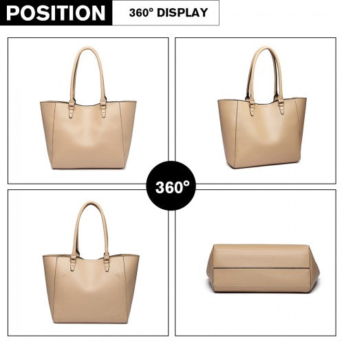 LH6895 - Miss Lulu Textured Leather Look 2 Piece Tote and Shoulder Bag Set - Apricot