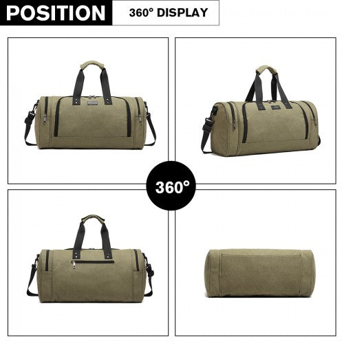 E1957 - Kono Canvas Barrel Duffle Travel Bag - Green