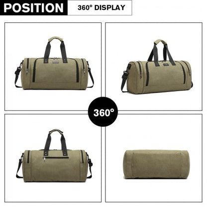E1957 - Kono Canvas Barrel Duffle Travel Bag - Green