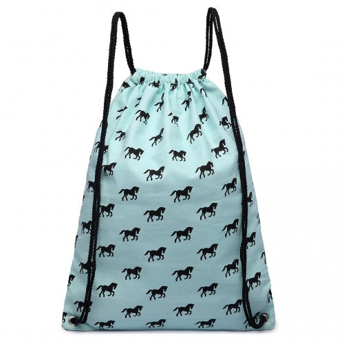 E1406H - Miss Lulu Unisex Drawstring Backpack Horse Blue