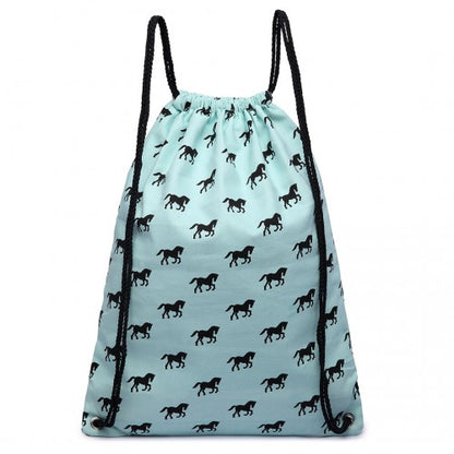 E1406H - Miss Lulu Unisex Drawstring Backpack Horse Blue