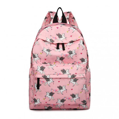 E1401 UN - Miss Lulu Large Backpack Unicorn Print - Pink