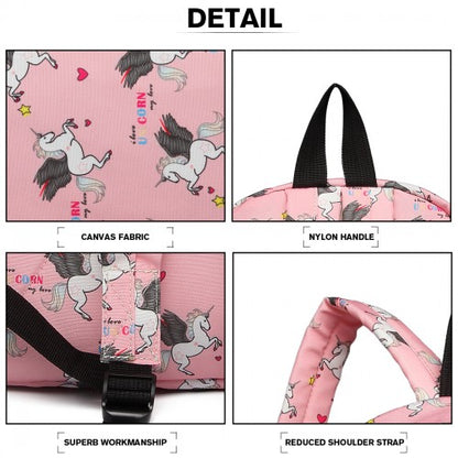 E1401 UN - Miss Lulu Large Backpack Unicorn Print - Pink