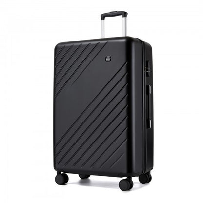 KSK2585 - Kono 28 Inch Large ABS+PC Hard Shell Checked Luggage, Spacious Diagonal Stripe Travel Suitcase with Silent Wheels & Combination Lock  - Black