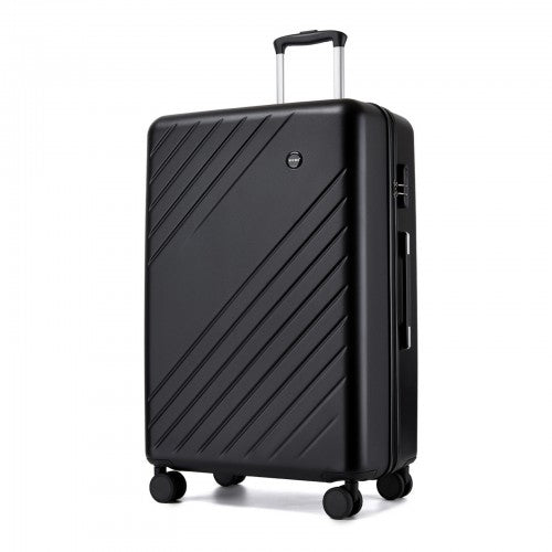 KSK2585 - Kono 28 Inch Large ABS+PC Hard Shell Checked Luggage, Spacious Diagonal Stripe Travel Suitcase with Silent Wheels & Combination Lock  - Black