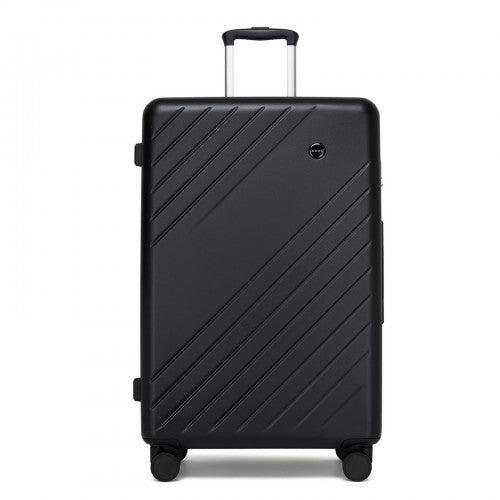 KSK2585 - Kono 28 Inch Large ABS+PC Hard Shell Checked Luggage, Spacious Diagonal Stripe Travel Suitcase with Silent Wheels & Combination Lock  - Black