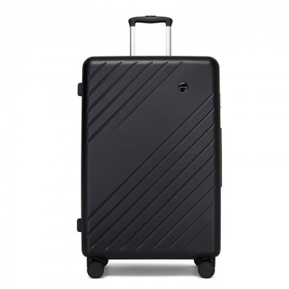 KSK2585 - Kono 28 Inch Large ABS+PC Hard Shell Checked Luggage, Spacious Diagonal Stripe Travel Suitcase with Silent Wheels & Combination Lock  - Black