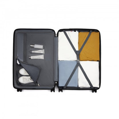 KSK2585 - Kono 28 Inch Large ABS+PC Hard Shell Checked Luggage, Spacious Diagonal Stripe Travel Suitcase with Silent Wheels & Combination Lock  - Black