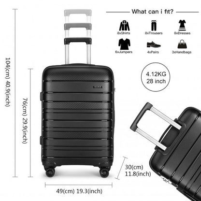 K2091L - Kono 28 Inch Multi Texture Hard Shell PP Suitcase - Classic Collection - Black