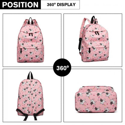 E1401 UN - Miss Lulu Large Backpack Unicorn Print - Pink