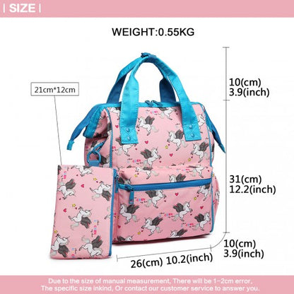 LB6896 - Miss Lulu Child's Unicorn Backpack with Pencil Case - Pink
