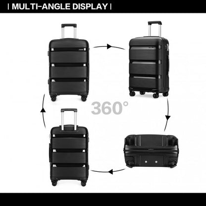 K2092L - Kono 24 Inch Bright Hard Shell PP Suitcase - Classic Collection - Black