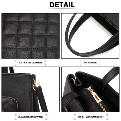 LT6921 - Miss Lulu Classic Quilted Handbag - Black