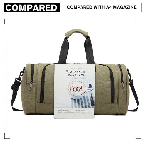 E1957 - Kono Canvas Barrel Duffle Travel Bag - Green