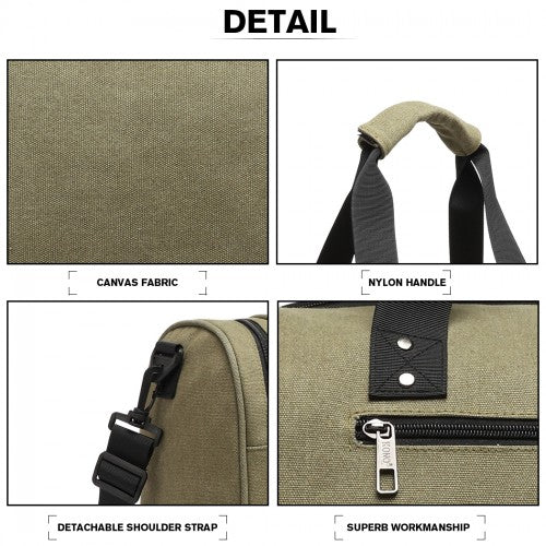 E1957 - Kono Canvas Barrel Duffle Travel Bag - Green