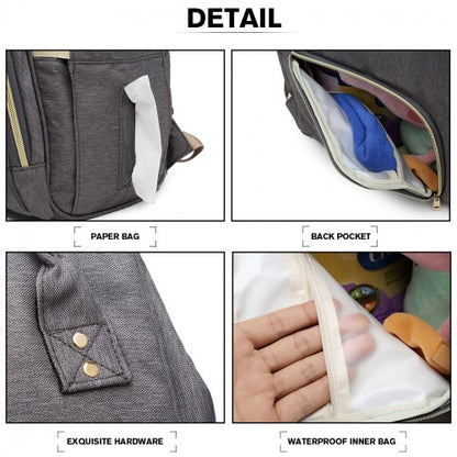 E6814 - MISS LULU MULTI FUNCTION BABY DIAPER CHANGING BACKPACK - GREY