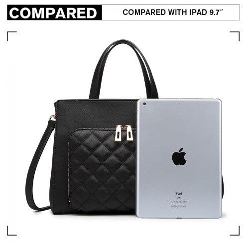 LT6921 - Miss Lulu Classic Quilted Handbag - Black
